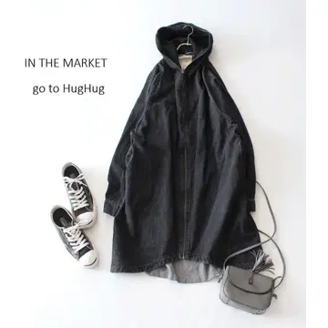 IN THE MARKETgotoHugHug 블랙 데님 후디 코쿤 코트
