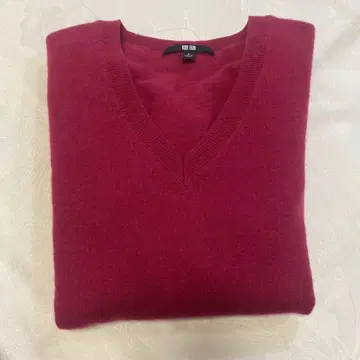 UNIQLO 캐시미어 100% 와인 레드 V넥 스웨터 S