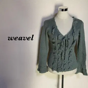 weaver 니트 스웨터 프릴 메쉬 리브 카키 F 4692N