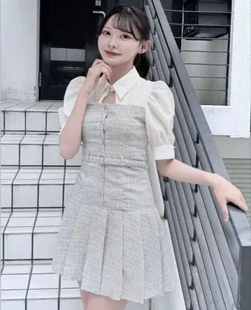 NOMAE 셔츠 도킹 플리츠 미니 원피스