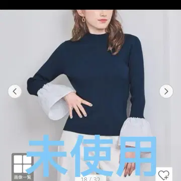 UNITED ARROWS 자카드 콤비 플레어 슬리브 니트 미사용 네이비