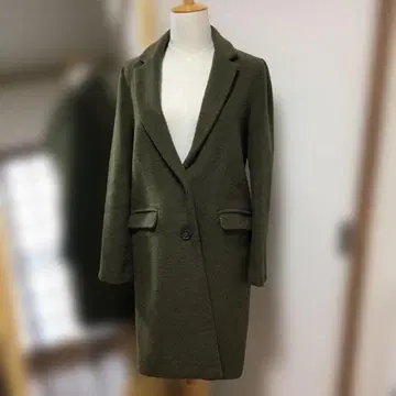 올리브색 울 혼방 체스터 코트