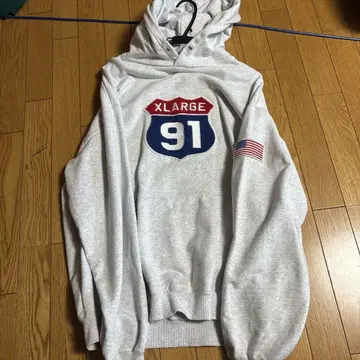 XLARGE 후드티 그레이 91 엠블럼 미국 국기