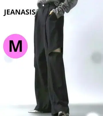 지나시스 사이드 컷 턱 와이드 팬츠 블랙 M 시스루