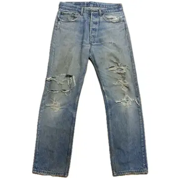 Levis 데미지 가공 라이트 블루 스트레이트 청바지