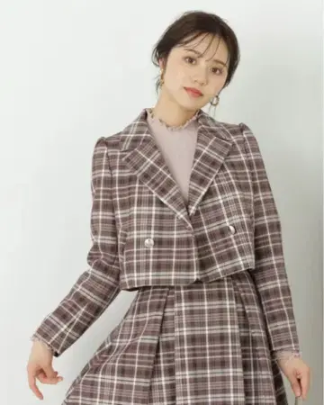 프로포션 모카 브라운 체크 숏 자켓