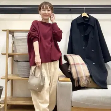 어반 리서치 카구레 램스울 와이드 크루넥 빨간색 레드 와인 레드