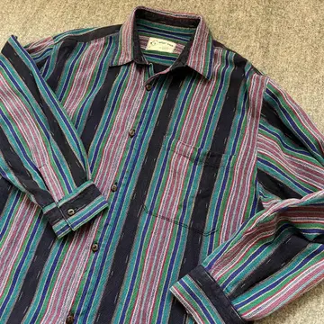 90s unique batik Cotton Stripe Shirt S