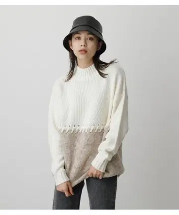 AZUL by moussy 바이컬러 니트탑