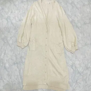 프랑슈리페 롱 가디건 리본 펄 버튼 아이보리