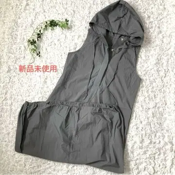 후드 부착 원피스 넉넉한 롱 원단 그레이 슬리브리스 미사용 새상품