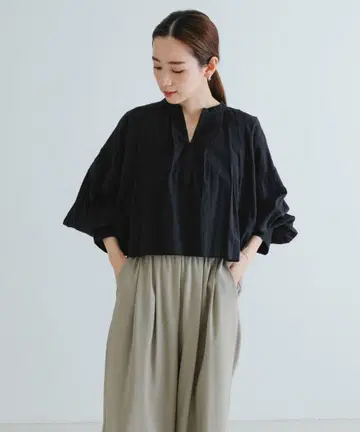 코튼 보일 턱 숏 셔츠