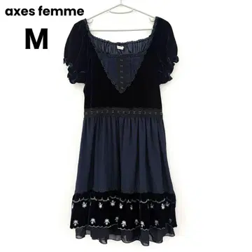 axes femme 자수 벨로아 원피스 네이비 M 사이즈