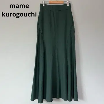 mame kurogouchi 다크 그린 플레어 스커트 체크