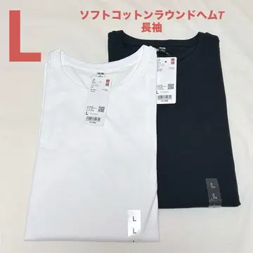 UNIQLO 소프트 코튼 라운드 헴 T 긴팔 화이트 블랙 L