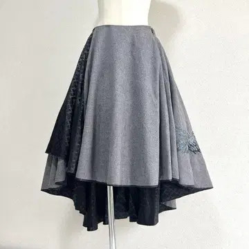 gouk 일본풍 패턴 자수 비대칭 스커트 버슬 피쉬테일