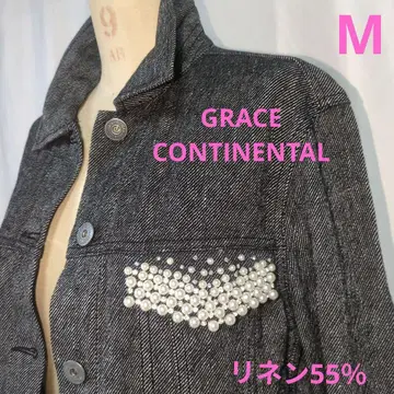 그레이스 콘티넨탈 펄&비쥬 장식 린넨 G자켓 스타일 자켓 M