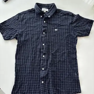 LACOSTE 슬림핏 반팔 체크 셔츠 US M