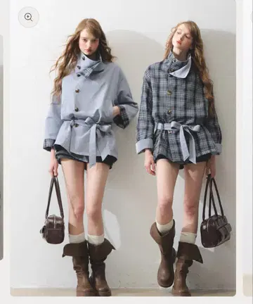 Ria 리버서블 블루 코트 아우터 체크 K-스타일