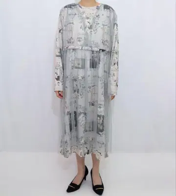 이즈스칼라 553208: 현재와 과거 이미지 프린트 튤 레이어드 원피스