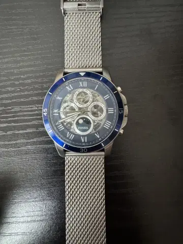 FOSSIL 자동 와인딩 시계 블루 메쉬 밴딩