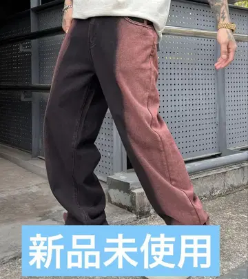 미사용 새상품 와이드 데님 팬츠 블랙과 빨간색 그라데이션