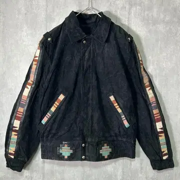 멕시코제 빈티지 스웨이드 자켓 네이티브 무늬 블랙