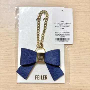 FEILER 리본 참 키링 스트랩 네이비