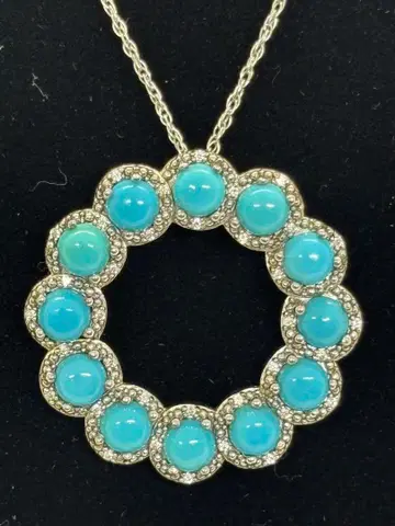 천연 터콰이즈 실버 펜던트 터키석 다이아 파워스톤 세련된 고급