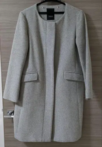 그레이 노카라 (후드 부착) 롱 코트