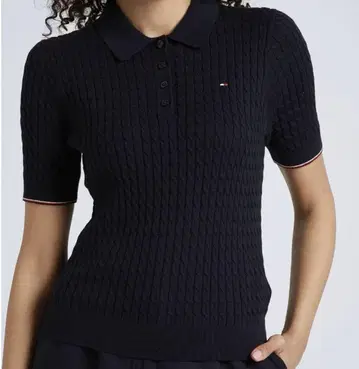 타미힐피거 케이블 니트 반팔 네이비 XS 새상품급