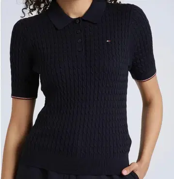 타미힐피거 케이블 니트 반팔 네이비 XS 새상품급