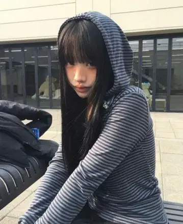 에니원모어 랫 스냅 버튼 스트라이프 후드 부착 긴팔 그레이