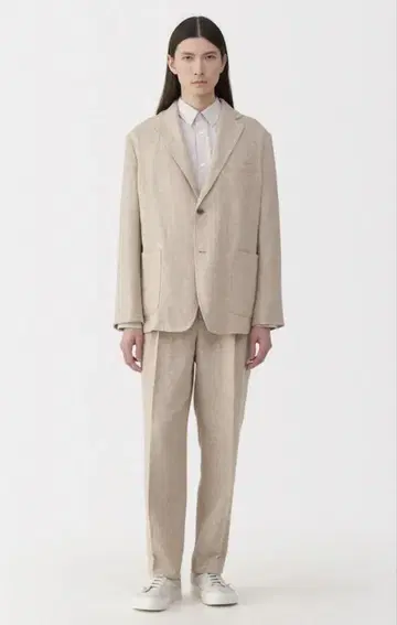 Muji Labo 린넨 혼방 울 스트레이트 팬츠 S 카멜