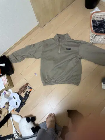 카키 하프 지퍼 플리스 트레이닝복