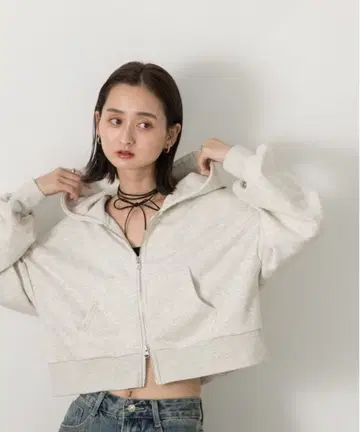 더블 지퍼 숏 후디 오트밀 그레이 후드티