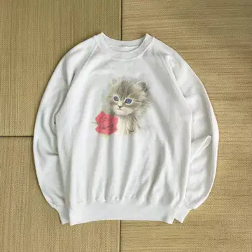 80s 90s USA제 고양이 애니멀 아트 맨투맨 ML