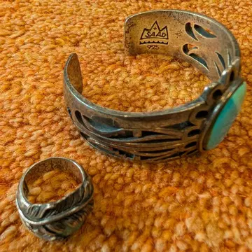 배송비 포함 [ SAAD ] 925 터콰이즈 뱅글 페더 반지 2개 세트