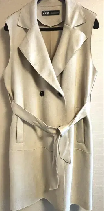 ZARA 페이크 스웨이드 롱 베스트 베이지 여성용 M