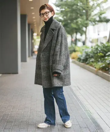 Spick and Span W 슬라이버 체크 하프 코트 프레임워크