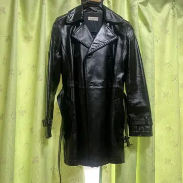 블랙 가죽 트렌치코트 더블 브레스트