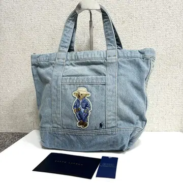 새상품 랄프 로렌 데님 토트백 폴로베어