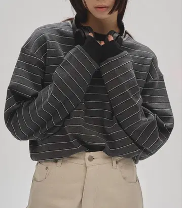TODAYFUL 투데이풀 보더 롱 T셔츠 차콜 그레이