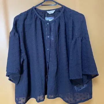 Samantha Mos2 네이비 도트 무늬 칠부 소매 블라우스