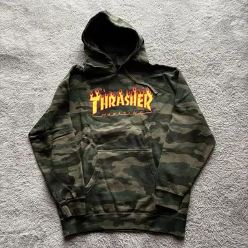 [ 미사용 새상품 ] THRASHER 파이어 로고 카모플라쥬 후드티 L