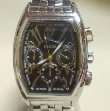 [ 작동품 ] ELGIN 남성용 손목시계 쿼츠 크로노그래프 블랙 다이얼