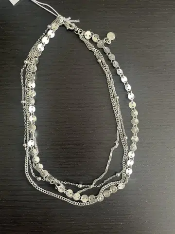 실버 멀티 레이어 목걸이 작은 파우치 포함