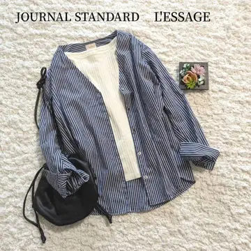 새상품급 [L'essage] 레사쥬 V넥 스트라이프 셔츠 일본제 긴팔