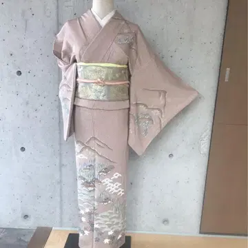 순수 실크 호몬기 풍경에 가문 이중 기모노