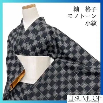 미착용 코몬  모노톤 격자 체크 카스리 기모노 101b d